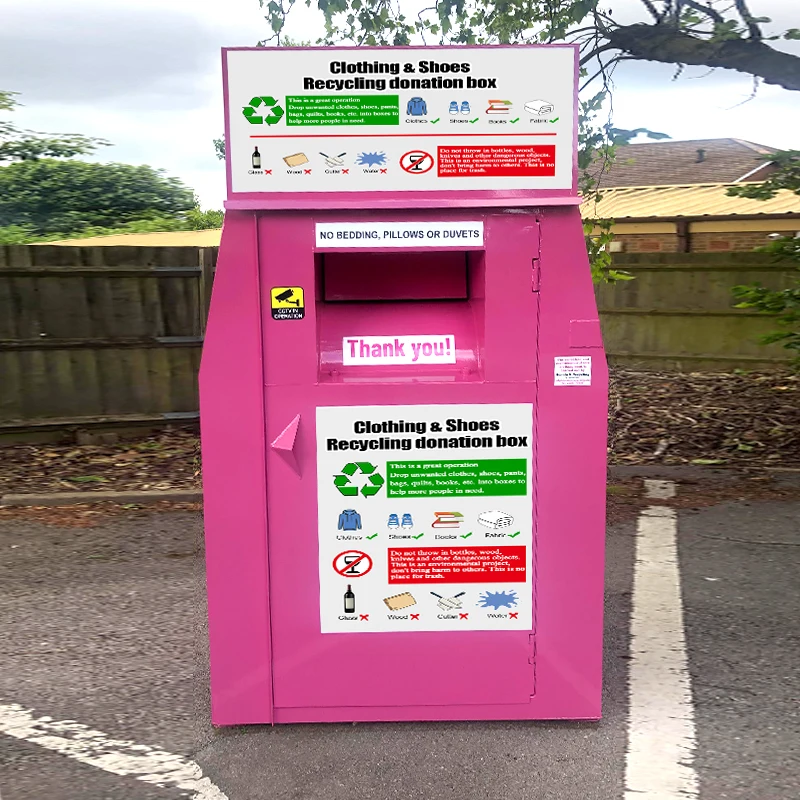 Powder-Coated Galvanized Steel Storage Bucket Weatherproof Standing Charity Books Clothing Recycling Donation bin