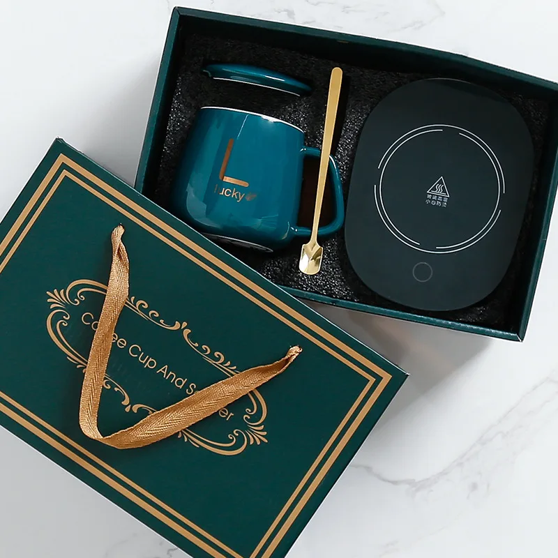 55 Degree Constant Temperature Thermostatic with USB Electric Smart Heated Ceramic Coffee Cup Mug Warmer Set