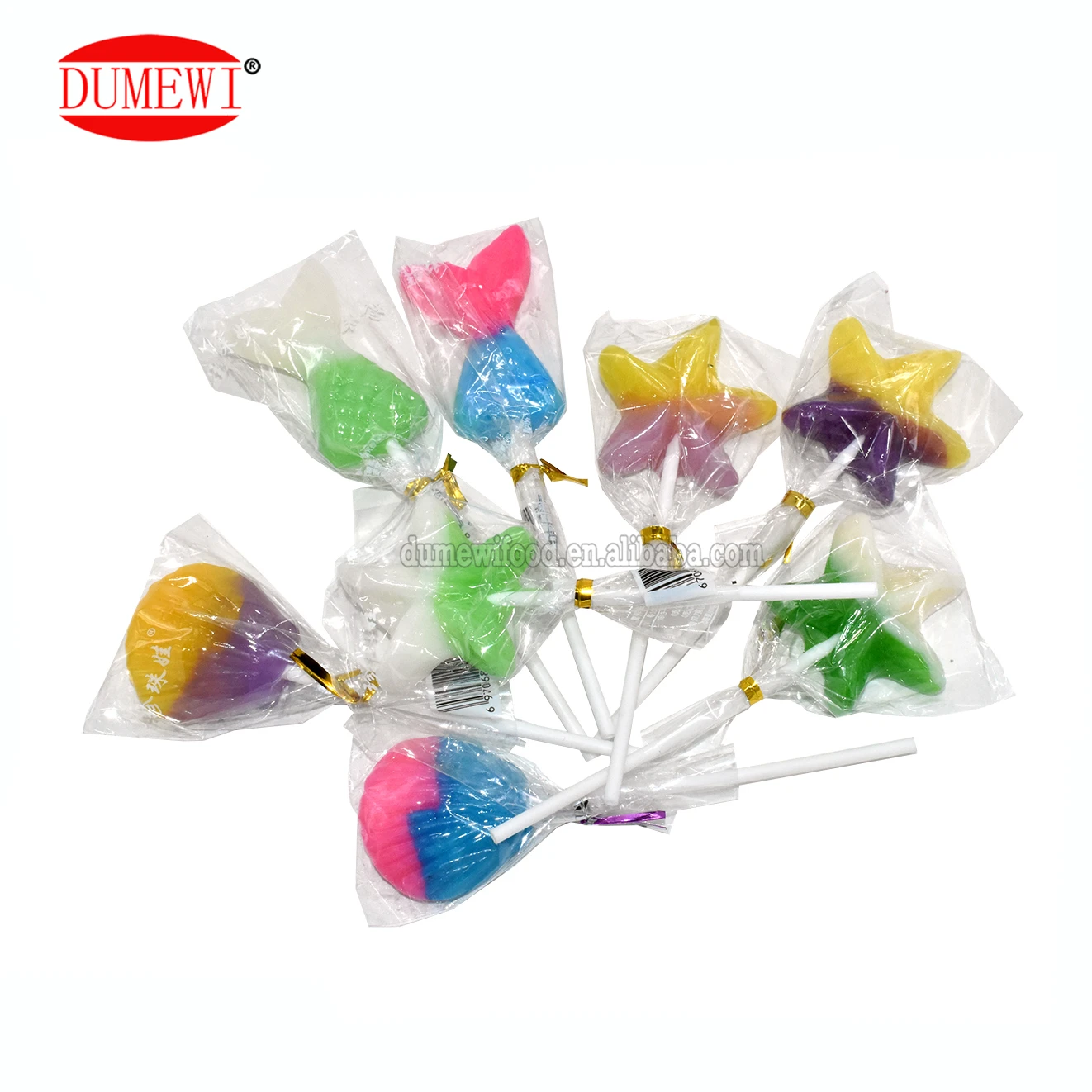 OEM candy maker cartoon marine animal long stick handle supplier two color details high quality hard candy lollipop
