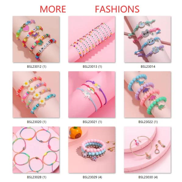 BSL23010 New Arrival Autumn Cute Soft Rubber Bracelet Solid Color Barbi Pink Soft Elastic Resin Cartoon Beaded Bracelet For Kids