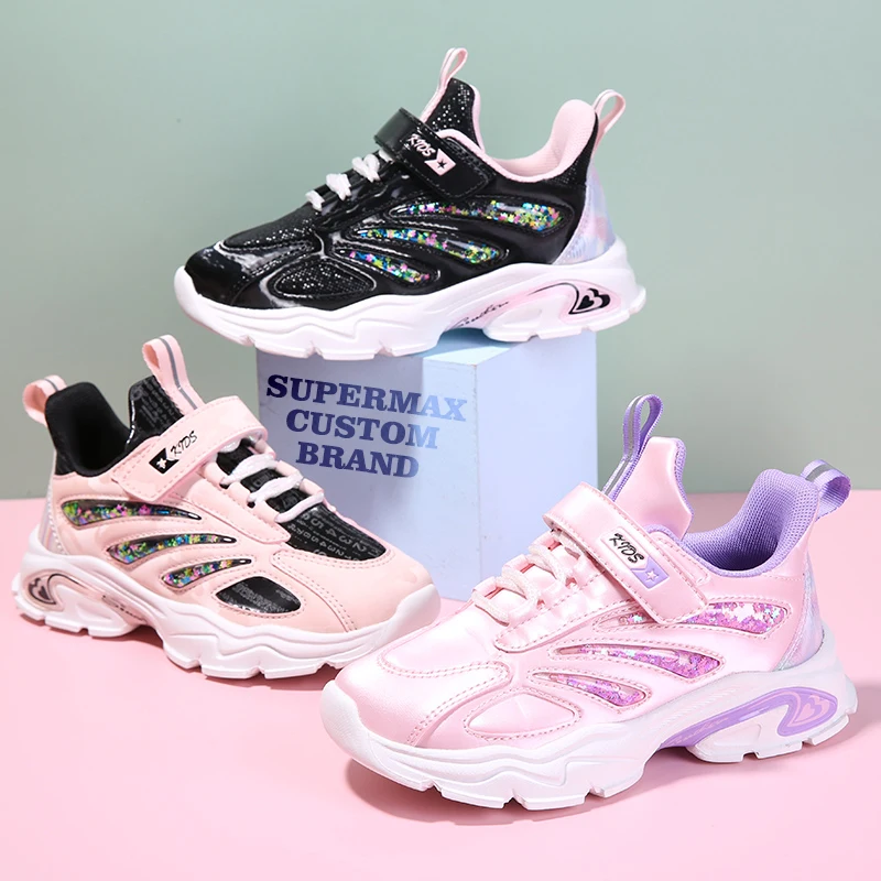 Custom Children Foot Wear Children Trainers Winter Girl Sport Designer Shoes Casual Black Pink Kids Shoes Girls Flower