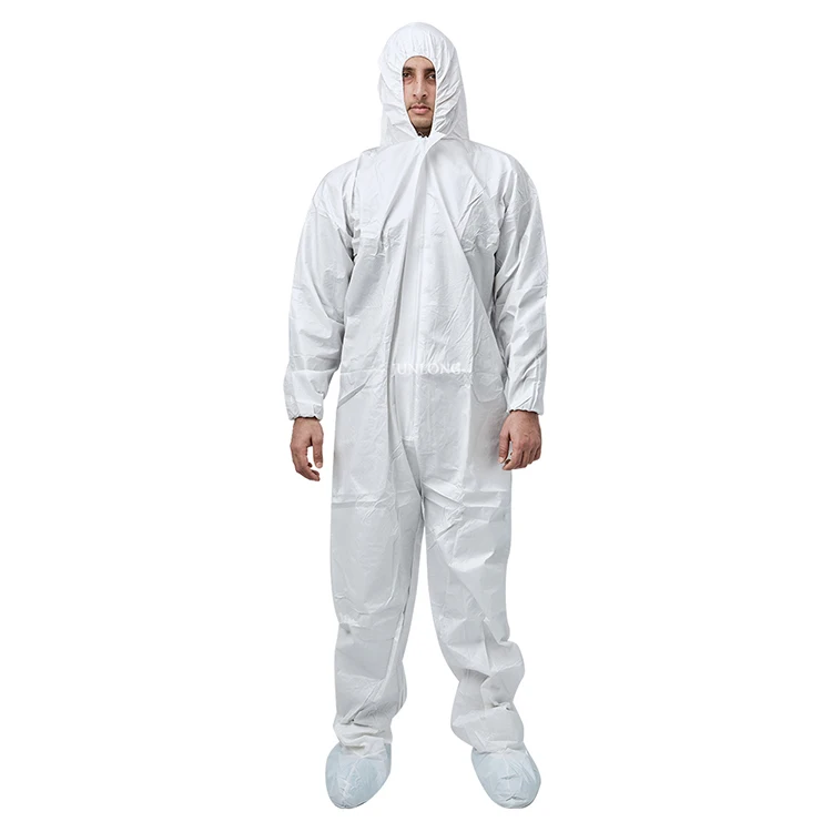Junlong wholesale price of  ISO13975  with boot with hood disposable SF coveralls