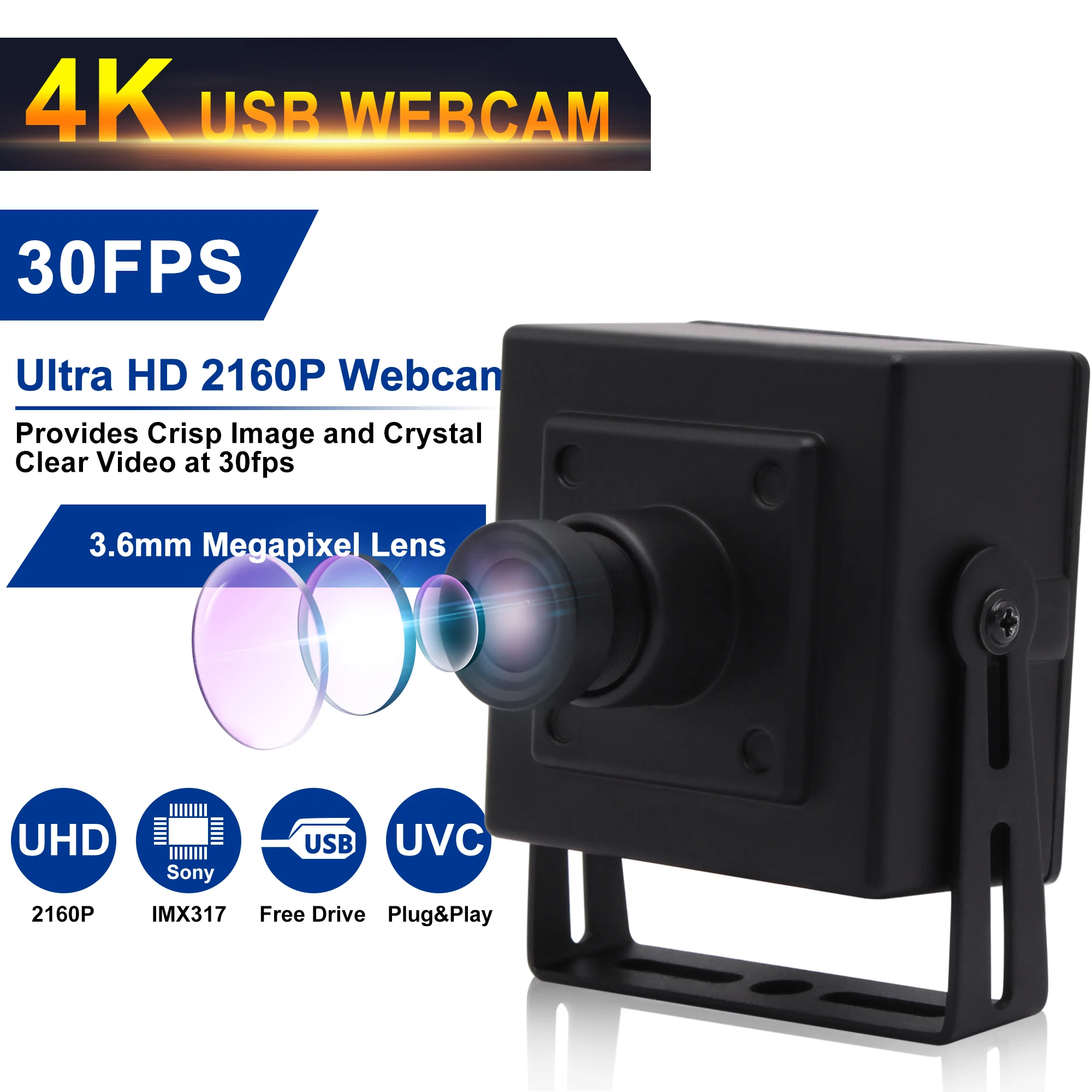 ELP  4K Camera IMX317  High Speed 30fps High Resolution Webcam Web Camera for Laptop PC Live Streaming  Security Video Camera