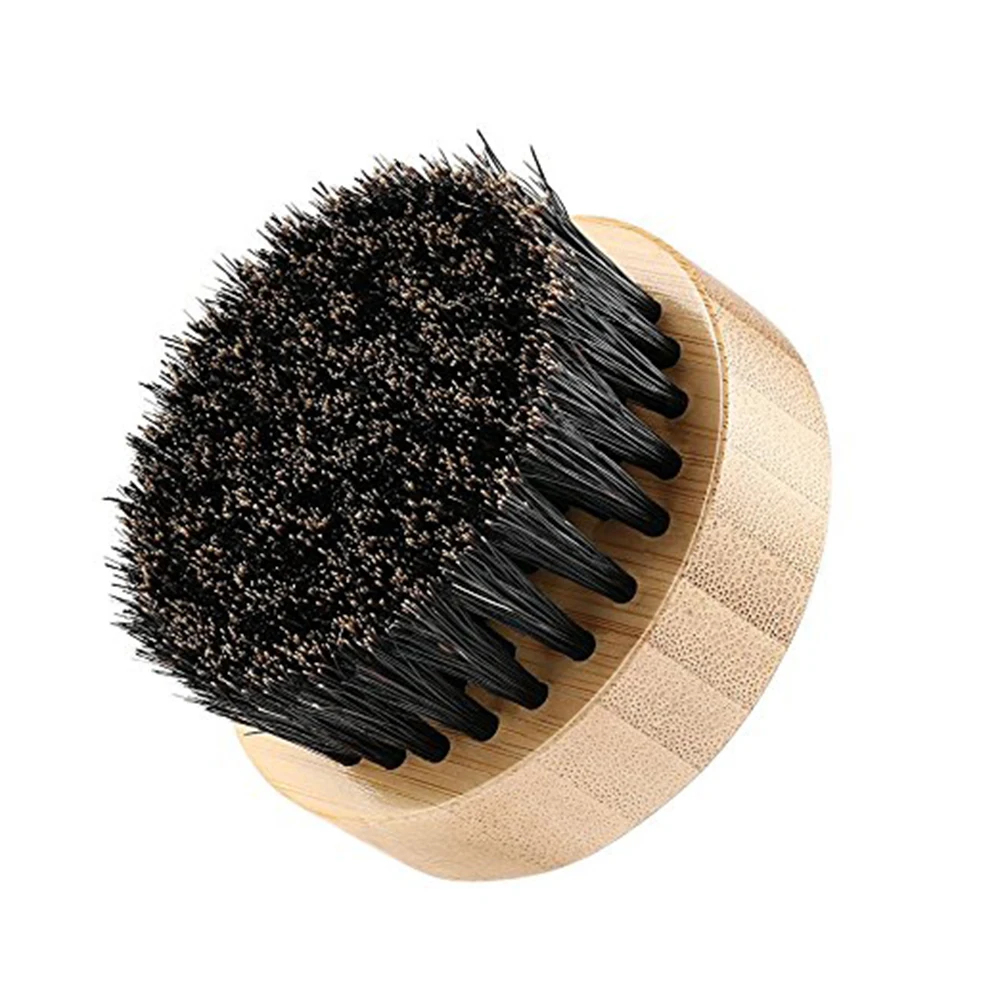Round Bamboo beard oil brush wholesale with tin box pack for man grooming