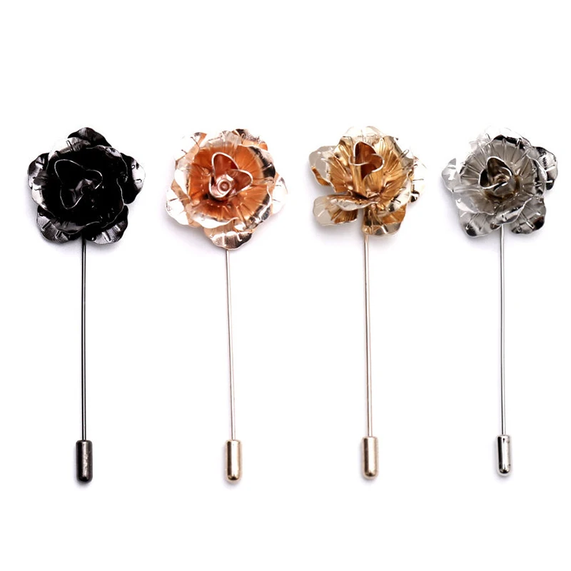 Wedding party banquet suit decoration boutonniere corsage pin vintage metal rose flower brooch lapel pin for men