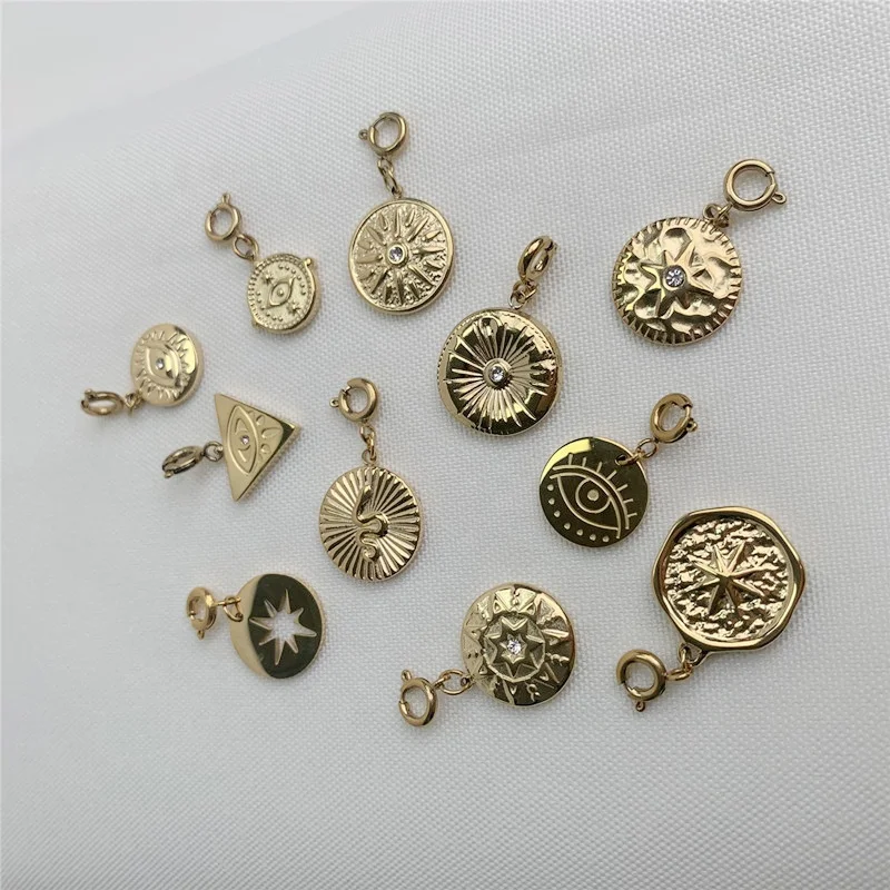 Stainless Steel Round Disc Shape Sunburst Snake Tarot Stamped Zircon Pendant Charms For Jewelry Making