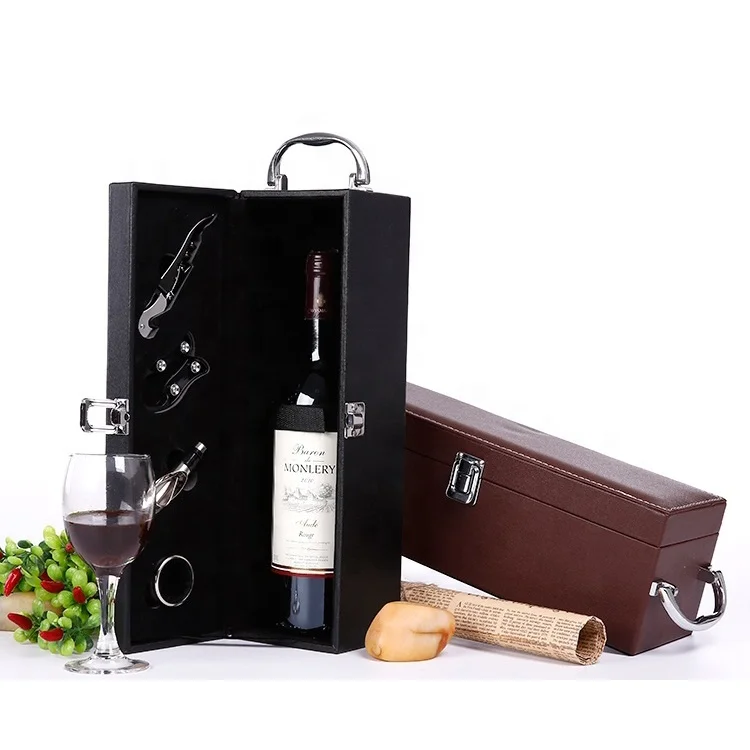 Luxury Wine Wooden Stainless Steel Box Embossing Wine Set Gift Box