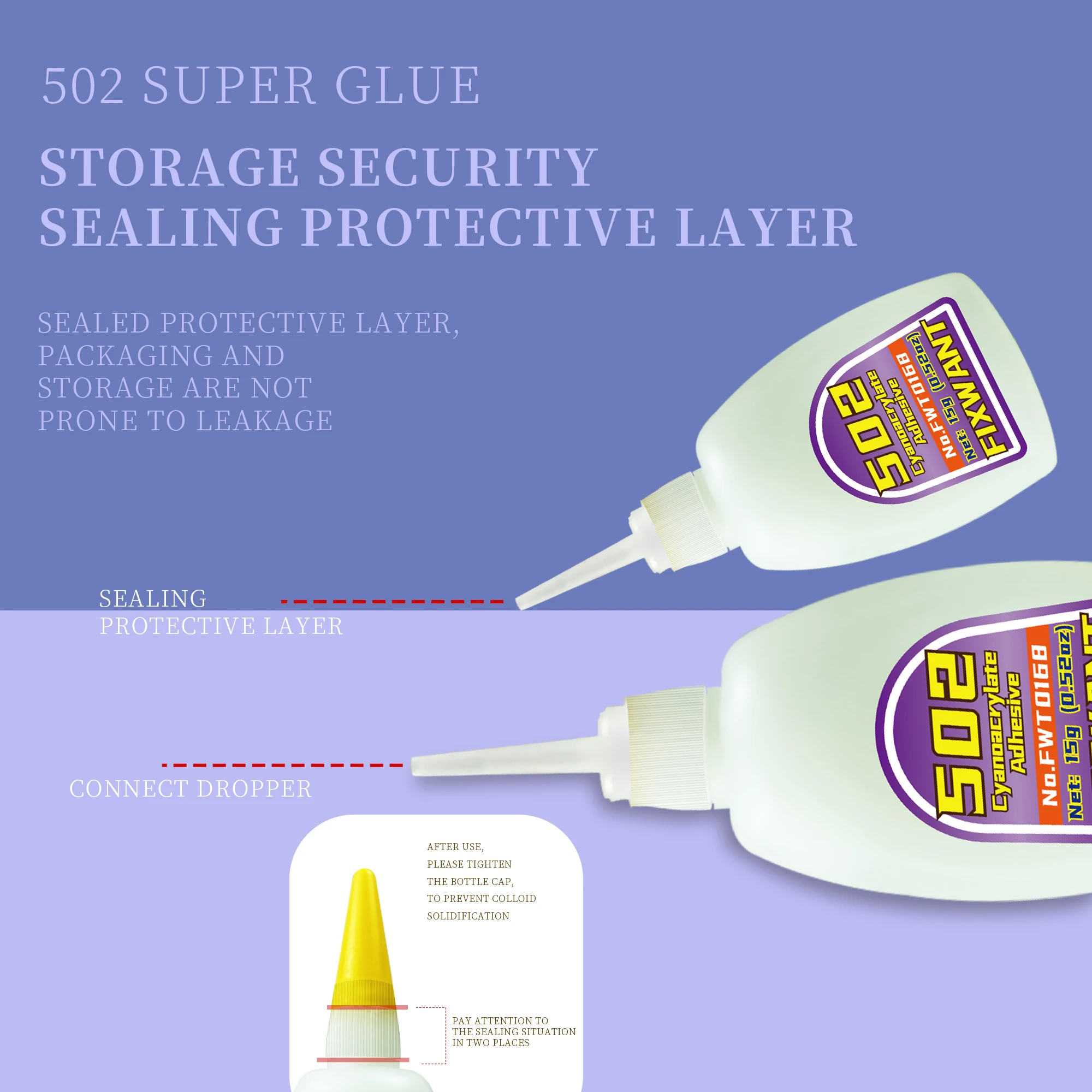 50G Instant Quick-drying FIXWANT 502 Super Glue Cyanoacrylate Adhesive Leather Rubber Wood Metal Strong Bond Liquid Glue Tool