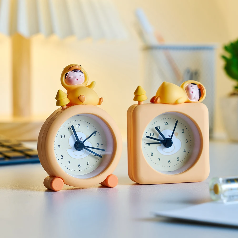 Modern home decoration resin potty duck alarm clock metal bedside clock table clock