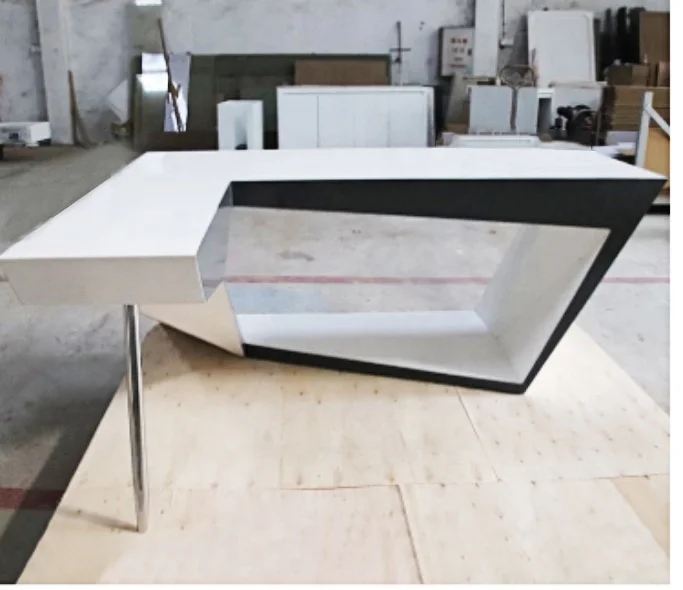 L shape curved  manager boss customized size luxury modern office table with solid surface material