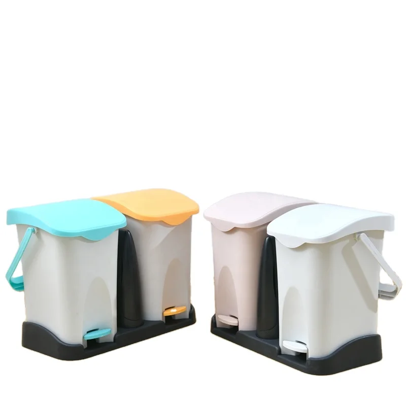 
China Sale 8L+8L double bin plastic pedal classified trash can with pedestal 