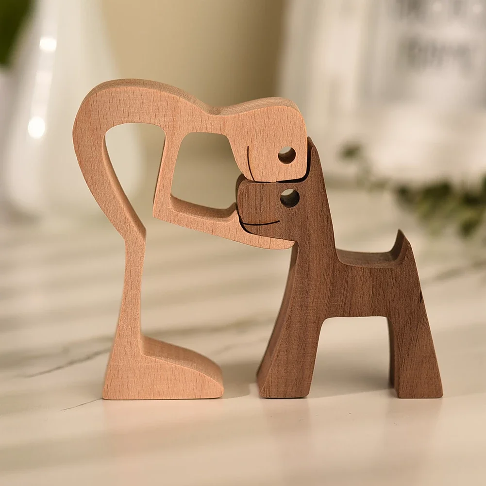 Family Puppy Dog Wooden Craft Figurine Desktop Table Ornament Carving wooden home decor crafts