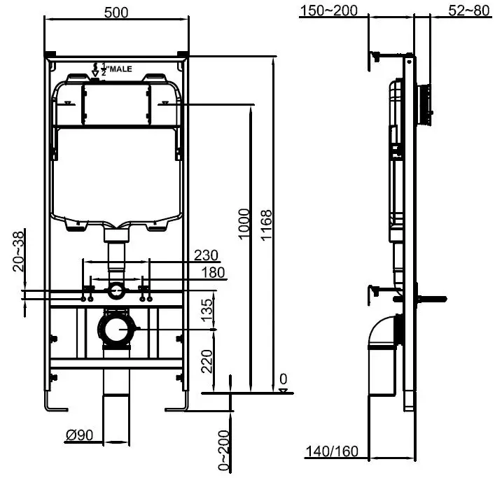 Hot Sales Wall Mount Concealed Water Tank Hidden In Wall Flush Building Cistern Tank For Wall Hung Toilet