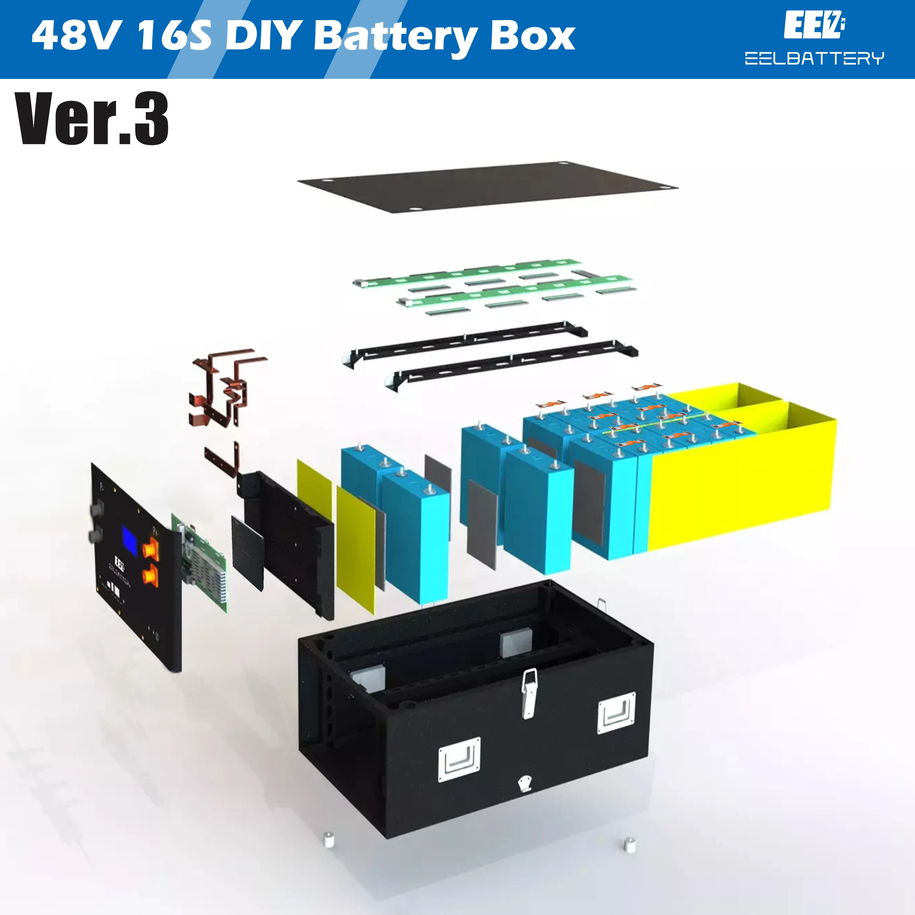 EEL V3 280 DIY Battery Case With 48V 16S Bluetooth BMS For Server Rack 15kwh 280Ah 320Ah Balance Lifepo4 Stackable  Battery Box