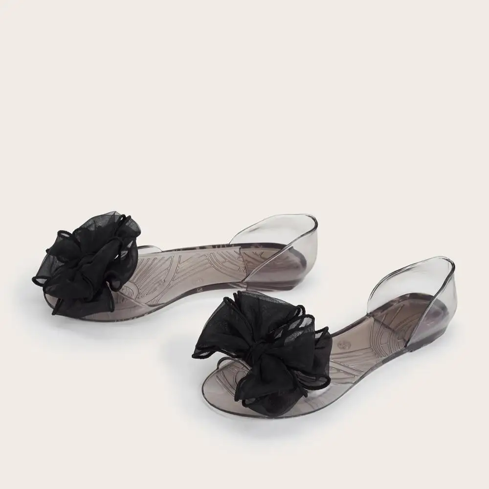 Hot selling Summer Transparent Women Jelly Shoes Bow Flat sandal for Ladies and