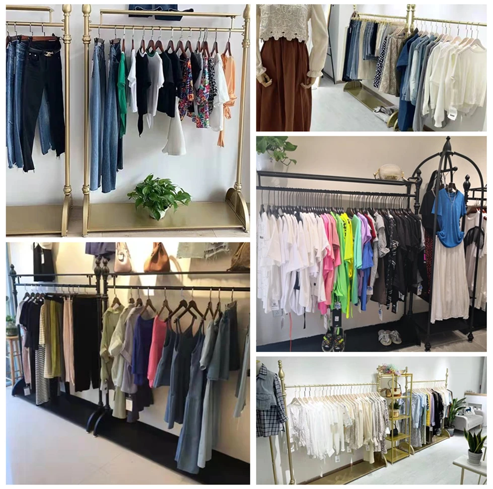 free standing garment rack modern golden industrial heavy duty clothing display rack for cloth shop wrought iron clothes racks