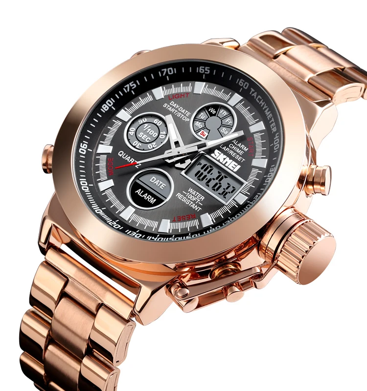 SKMEI 1515 Fashion Wholesale Analog Watches Dual Time Steel Digital Quartz OEM Watch for Men