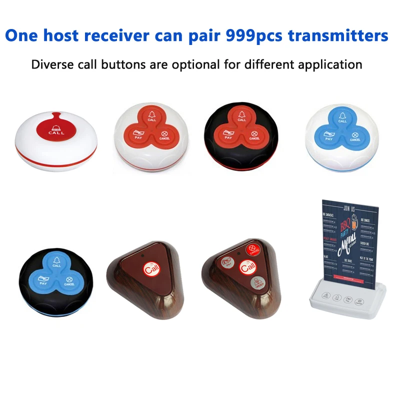 Беспроводная система вызова, 1 приемник, часы-пейджер, 1 передатчик, кнопка вызова, 433 МГц, обслуживание официанта в ресторане