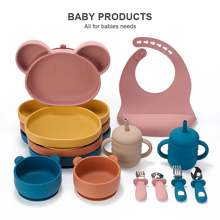 2022 Trending Panda Shape 6pc Training Baby Feeding Suppliers Dinner Tableware Suction Baby Bowls Feeding Set