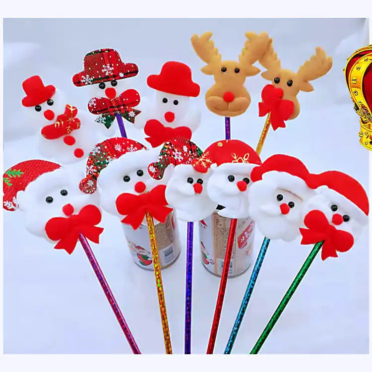 Christmas Gifts Pen Cartoon Snowman Ball Pen Santa Fluffy Pom Pom Ball Pen