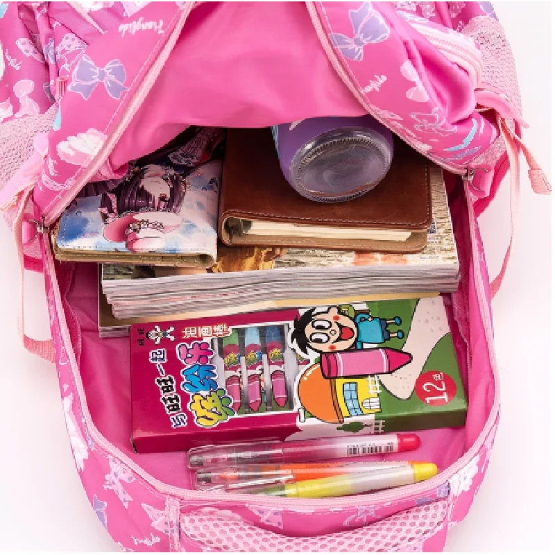 Custom 3Pcs  Set Pink Bow Print Girl cheap school bag Large Capacity Nylon Waterproof student backpack for Girl Set
