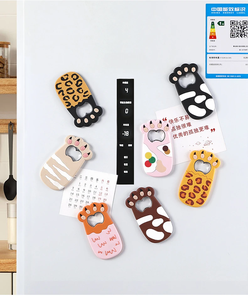 New Fat Cat Claw Bottle Opener Cute Cartoon Fridge Magnet  Beer Starter Soft Rubber 3d Starter Refrigerator Stickers