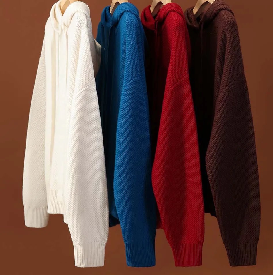 Women Knitwear Pullover Loose Lady Hooded 100% cashmere Knitting Sweater