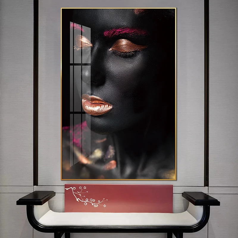 African woman with makeup Crystal porcelain painting and wall art beautiful afro american woman decoration for HOME DECOR