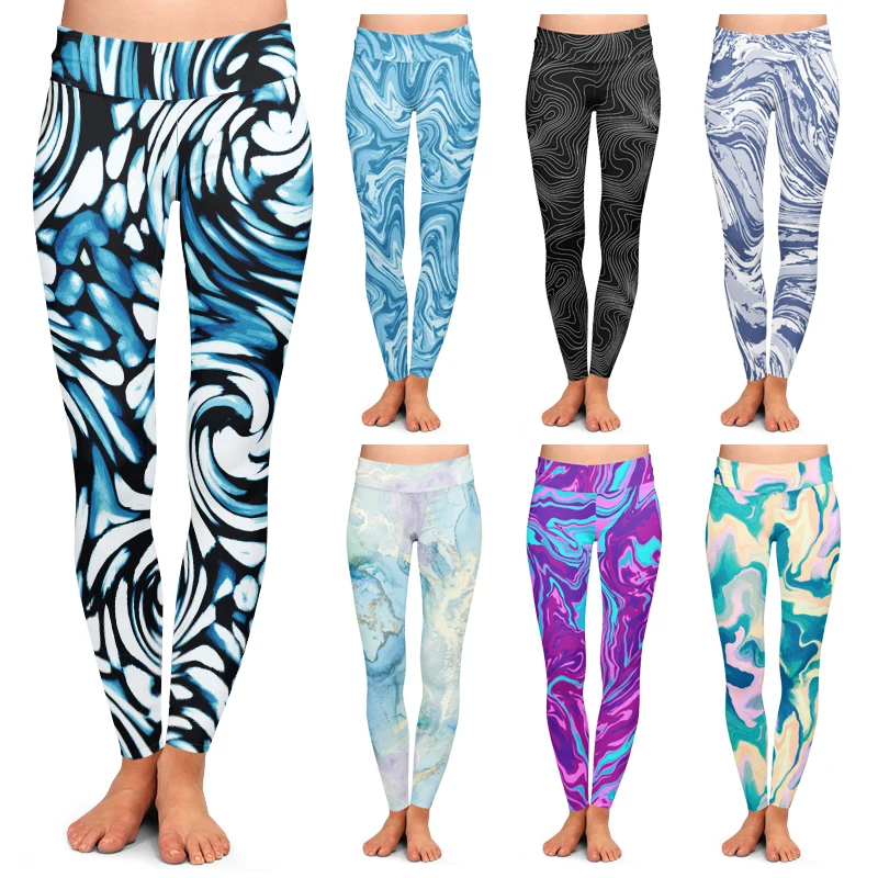 230gsm Womens Solid Color Buttery Soft brushed Water Print Leggings High Waist Yoga Pants Black Milk Silk Leggings for women
