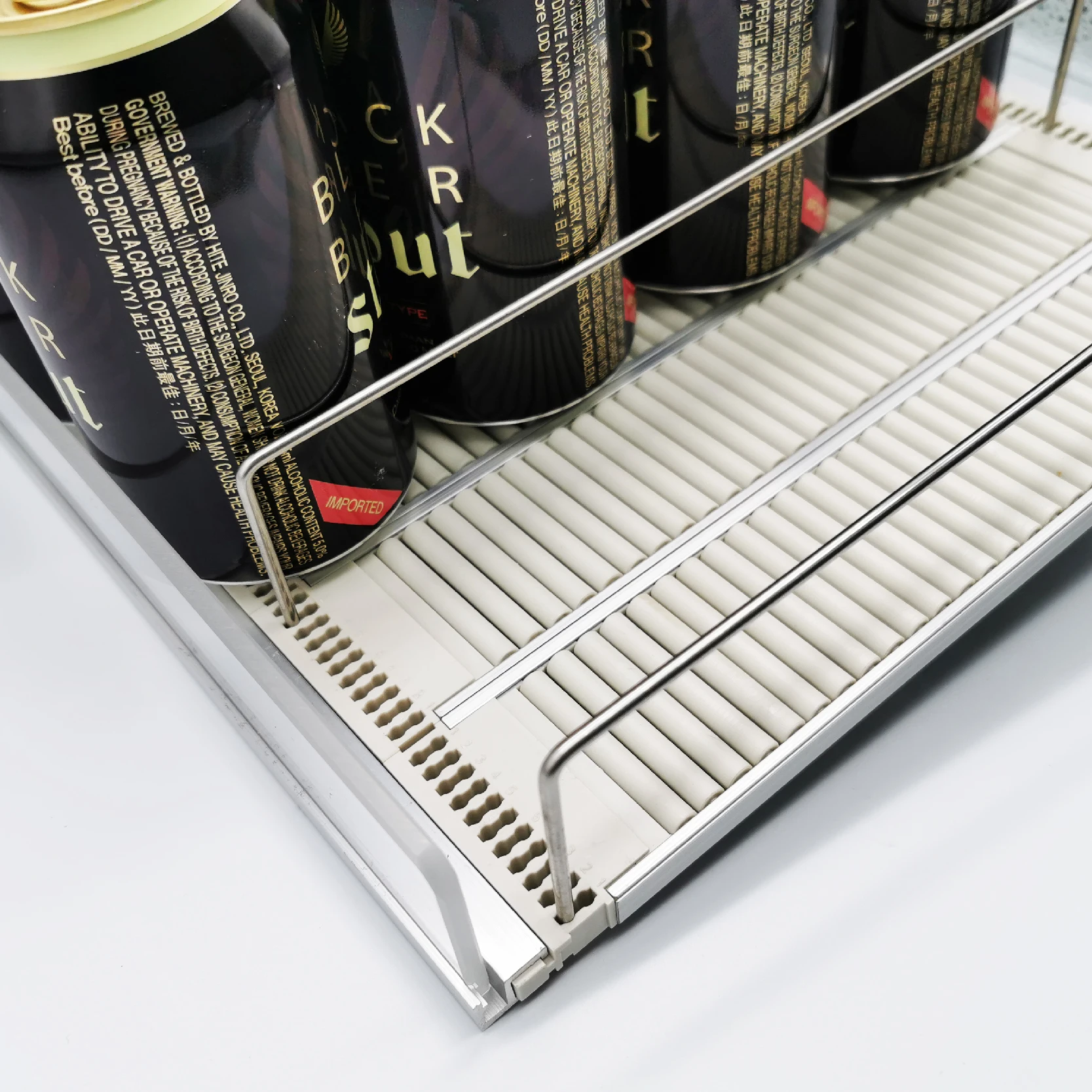 Supermarket Automatic Roller Glide System Drink Bottle Shelf Pusher Adjustable Width Shelf Pusher System Custom Wholesale