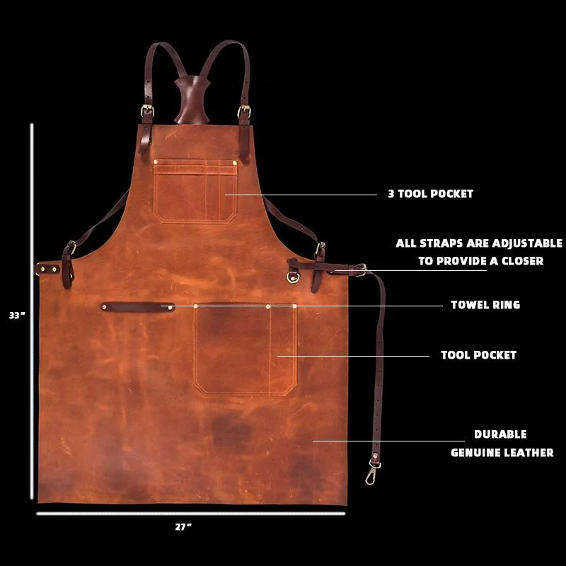 Custom High End vintage brown leather apron with leather belt