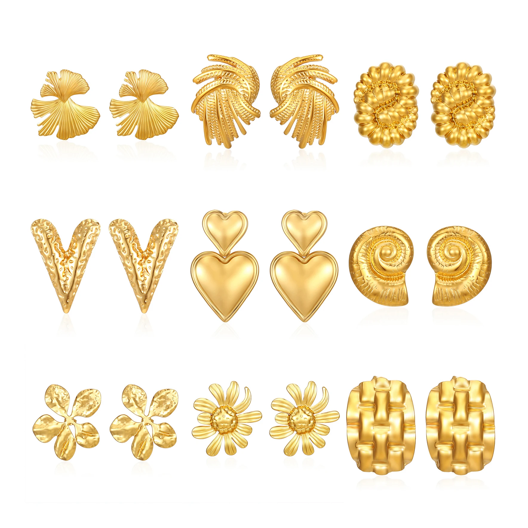 Fashion Stainless Steel 18K Gold Geometric Butterfly Heart  Stud Earrings Women Vintage Irregular Twist Earring Jewelry for Gift