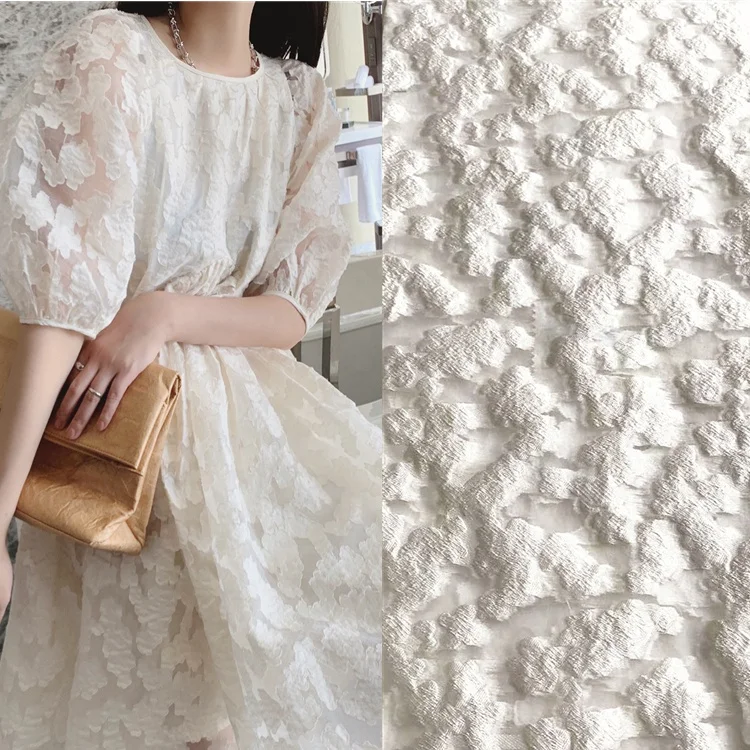 Polyamide Floral Custom Color Made See Through Brocade Jacquard Fabric