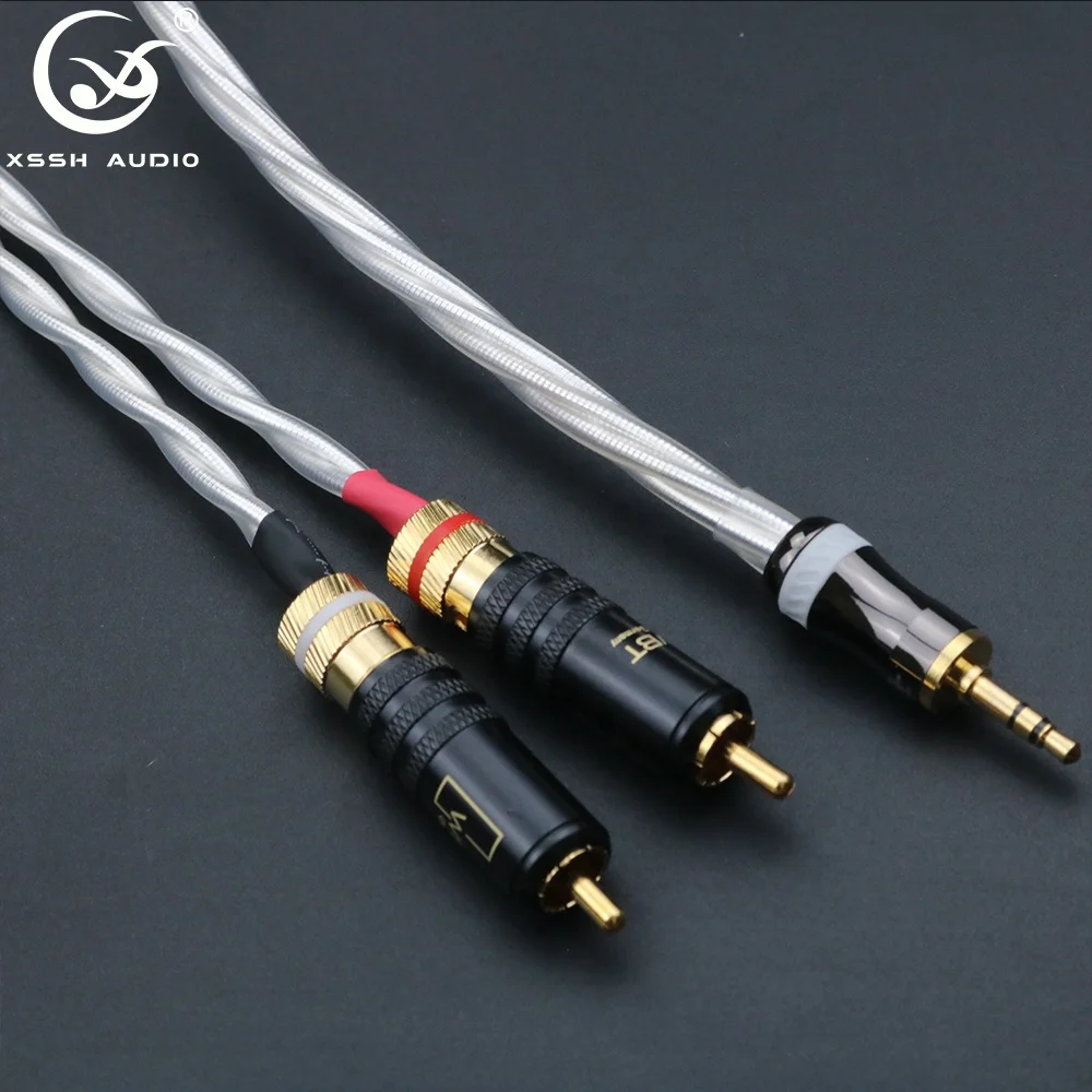Balanced Aux Speakon Cord YIVO Audio OD 6MM 3.5mm to 2 RCA 4 Core OCC OFC Plated Silver Extension Headphone Earphone Wire Cable