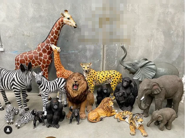 Life size resin sculpture statue artificial Jungle safari animal Elephants tigers zebras giraffes props party decorations