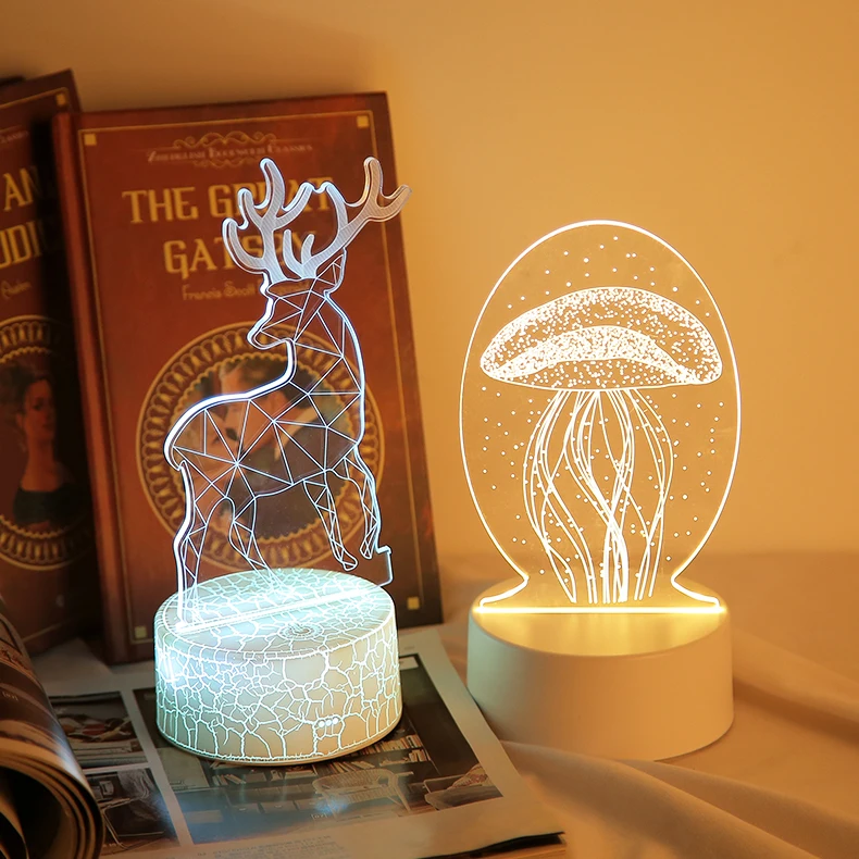 Современные недорогие Акриловые 3D USB-лампы домашний декор декоративное освещение светодиодные ночники настольные лампы ночник 3