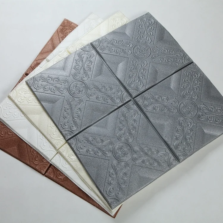 Waterproof pe foam 3D leather design self adhesive wallpaper/3D wall sticker