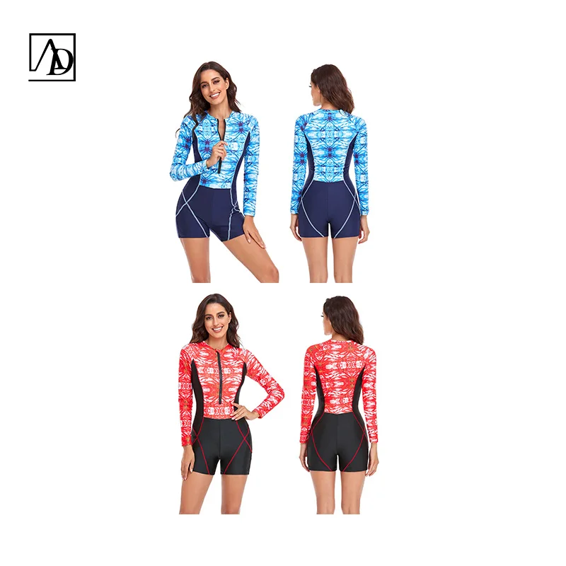 Aide Customized Colourful One Piece Swimsuit Female 2024 Long Sleeve Rash Guards  Swimwear for Women