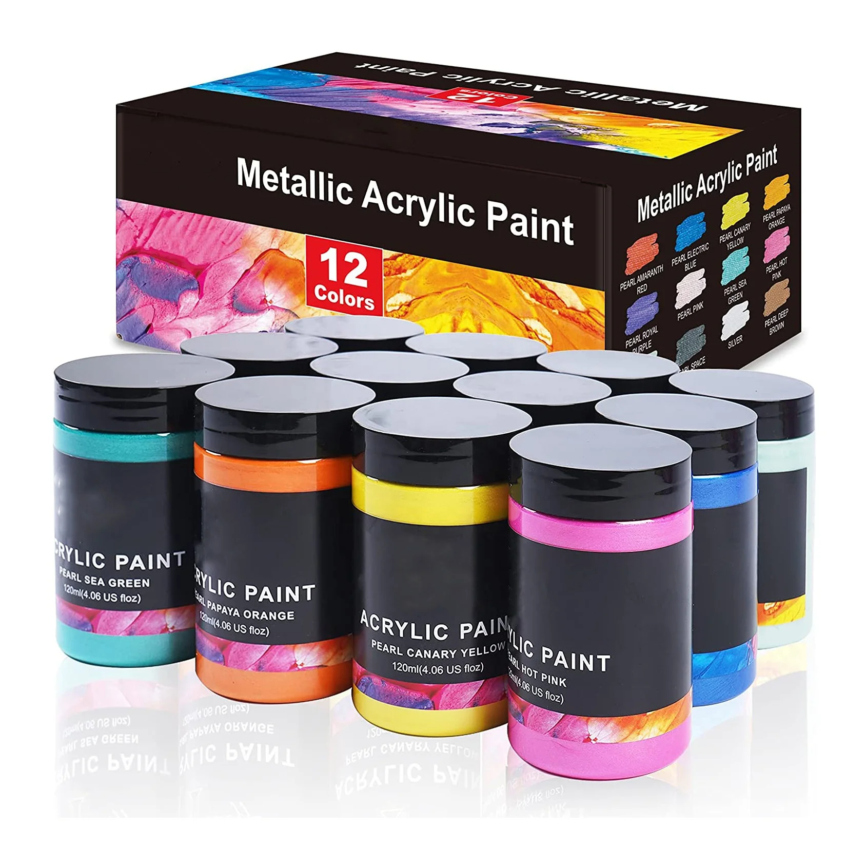 Металлическая акриловая краска 120 мл 12 красок акриловые цвета профессиональные краски для рисования