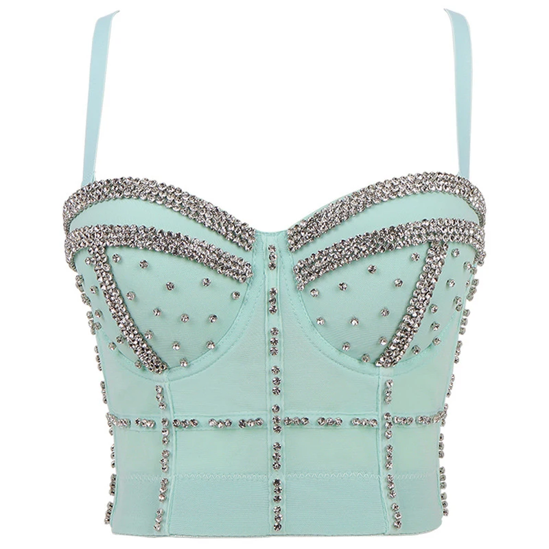 Wholesale web celebrity hot selling customized bright diamond punk style underwear women sexy corset top bustier