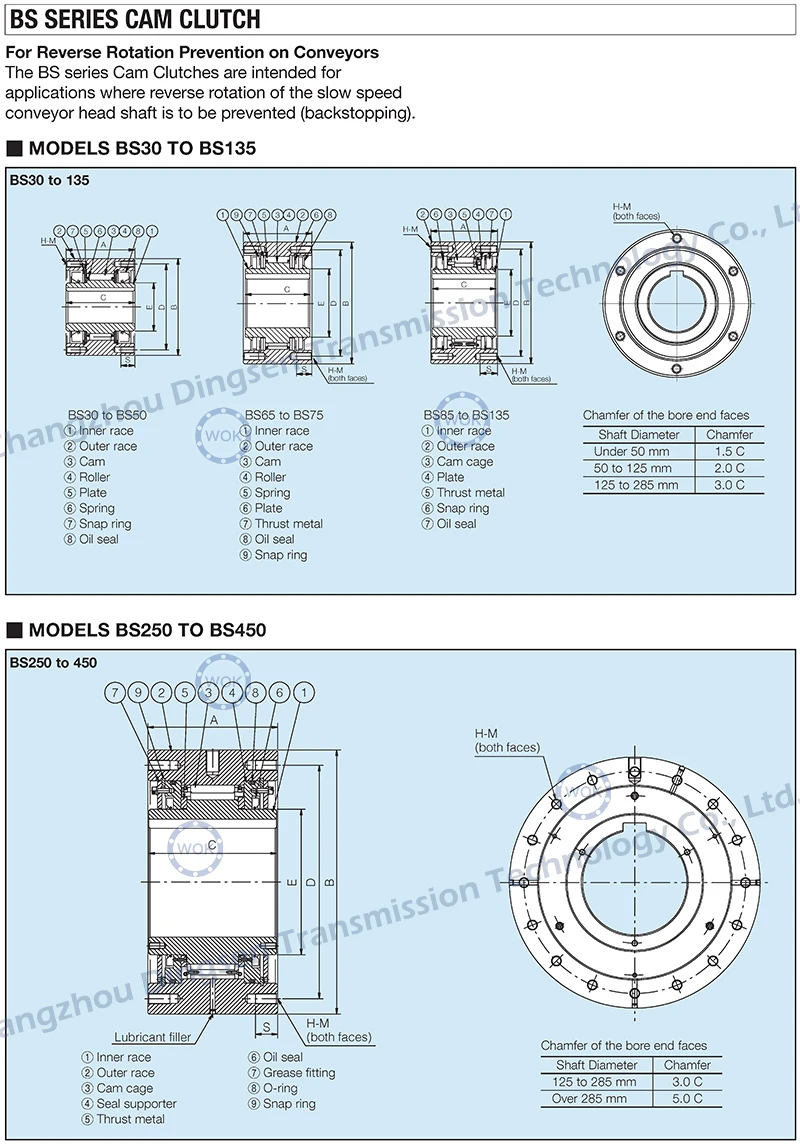 BS series BS 75-70J One-Way Lock Backstop Clutch Bearing Conveyor Backstop