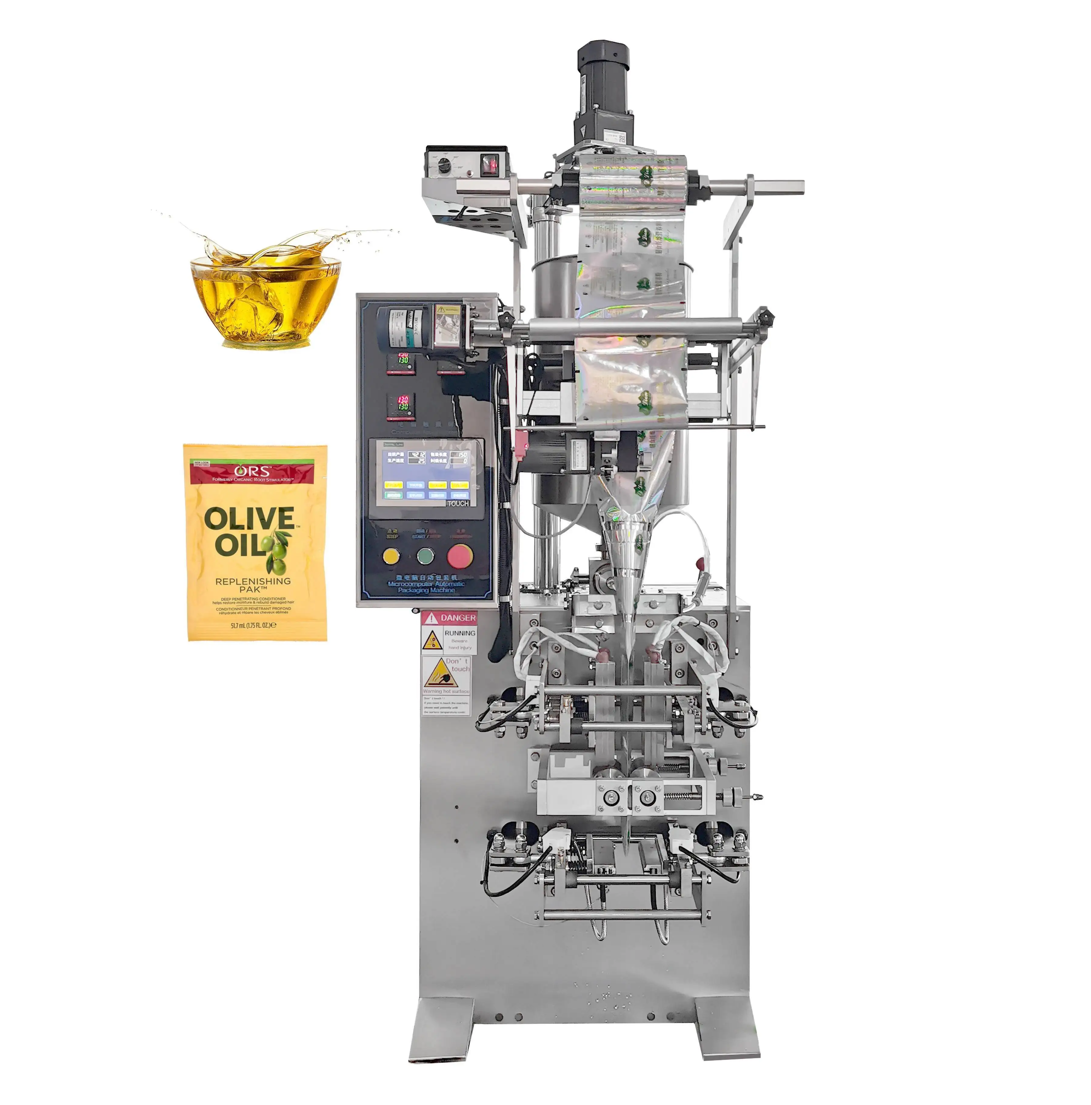 Automatic sunflower seed oil cooked blend peanut edible oil pouch sachet stick vffs vertical packing packaging machine