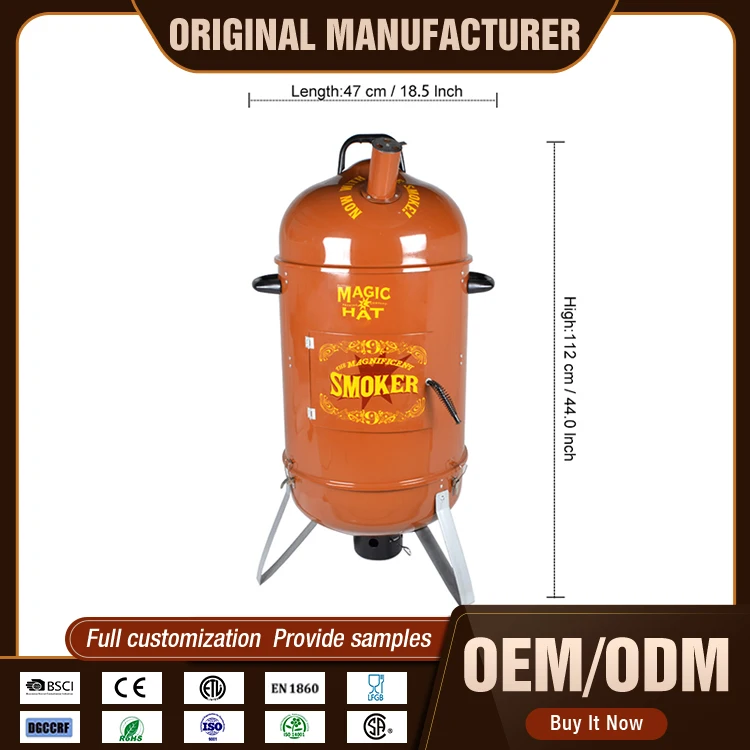 Porcelain Enameled Pattern Outdoor Vertical Barrel Barbecue Grill Bbq Charcoal Smoker With Chimney