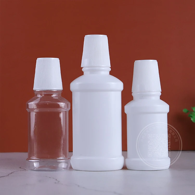 High quality with scale Empty 100ml portable oral hygiene personal care plastic pe Mouthwash Bottle