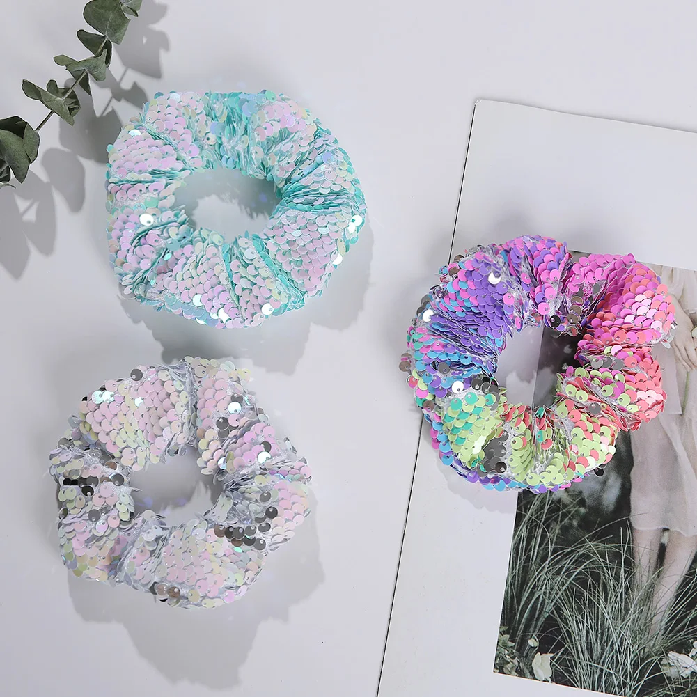 New Arrive Baby Girls Fold Over Sequin Scrunchies Colorful Hot Selling Hair Ties Party Birthday Hair Accessories