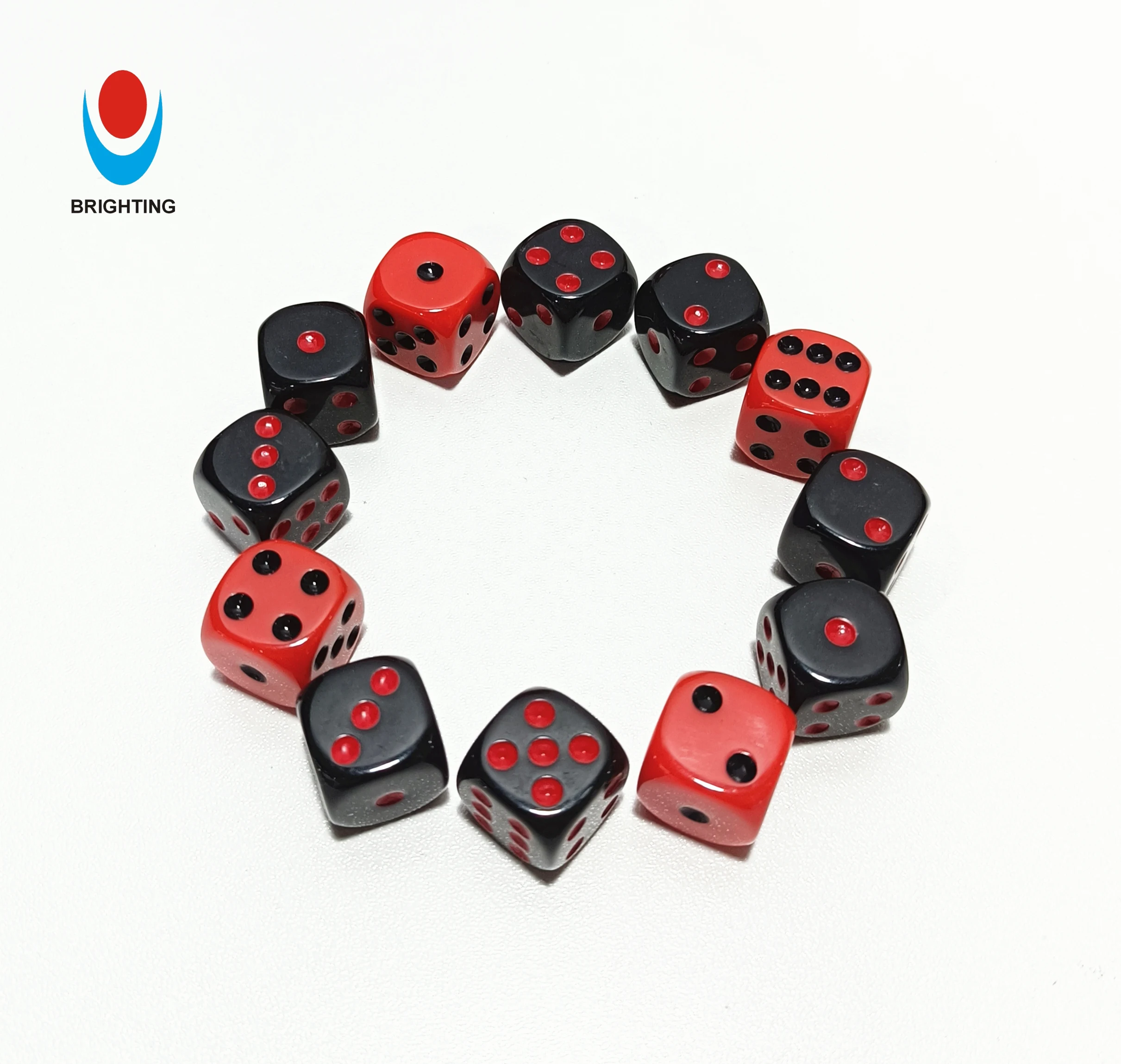 
Acrylic 16mm red&black dots D6 different colors round Corner Custom Board Game Dice 