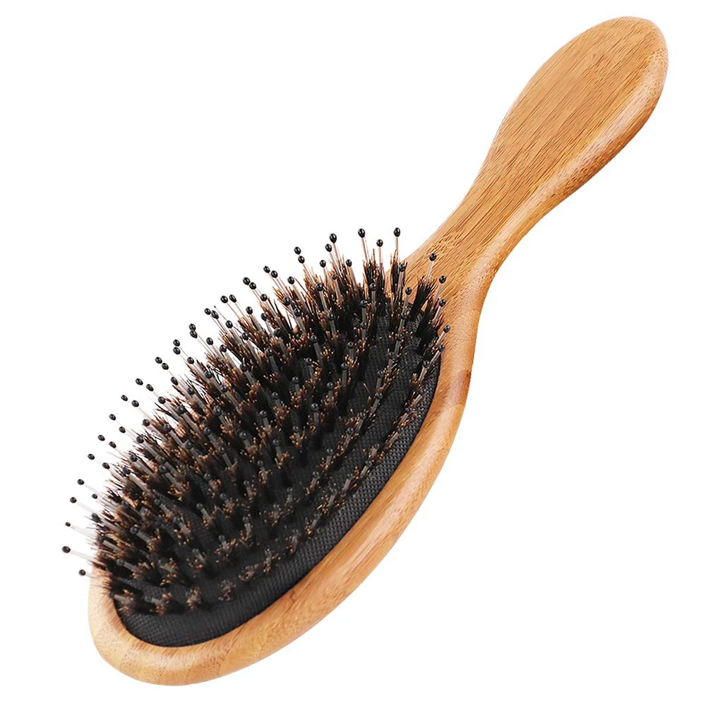 Wholesale Custom Logo Wooden Hairbrush Bamboo Compact Hair Extensions Air Cushion Brush with Nylon Pins Mixed Boar Bristle