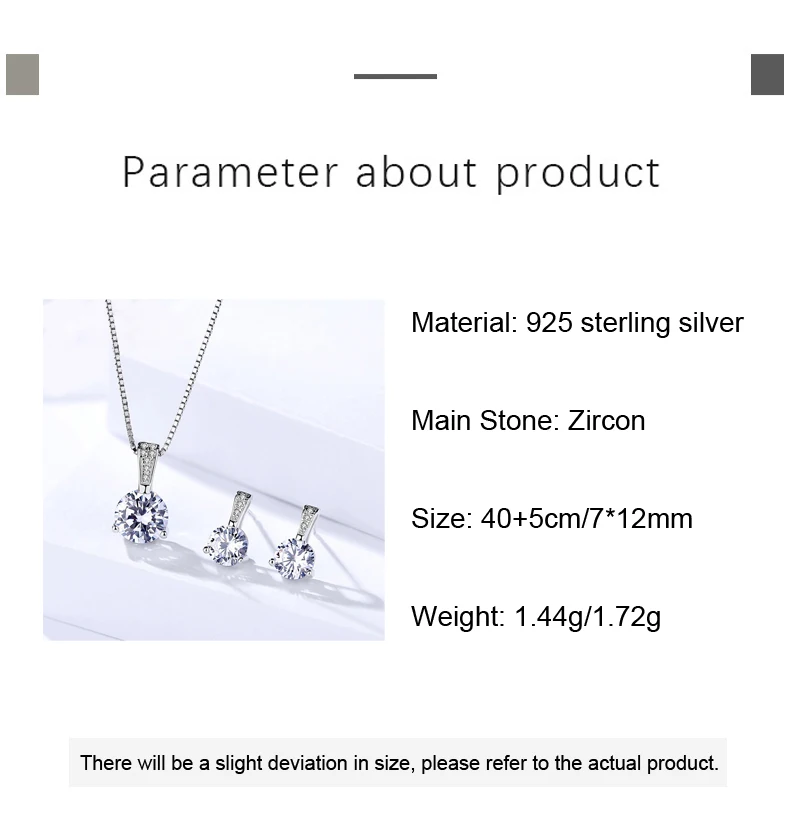 High Quality 925 Silver Jewelry Zircon Pendant Necklace Luxury Diamond Women Jewelry Sets