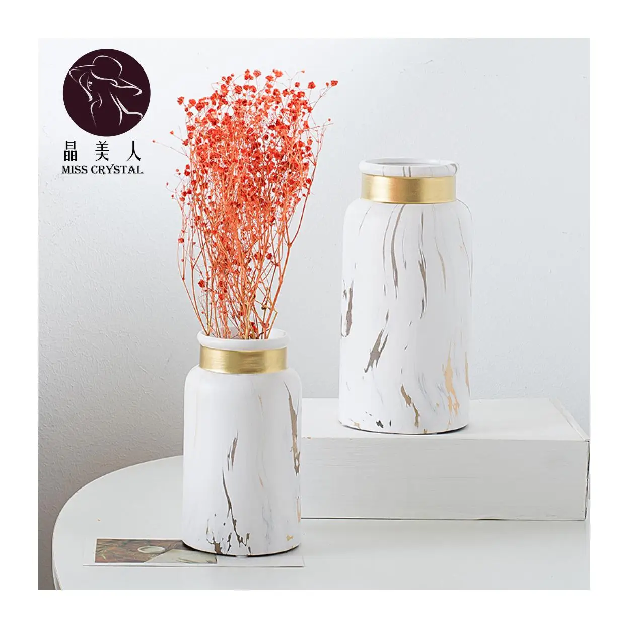Простая Современная декоративная ваза для домашних цветов в скандинавском стиле белая керамическая с золотым мраморным узором