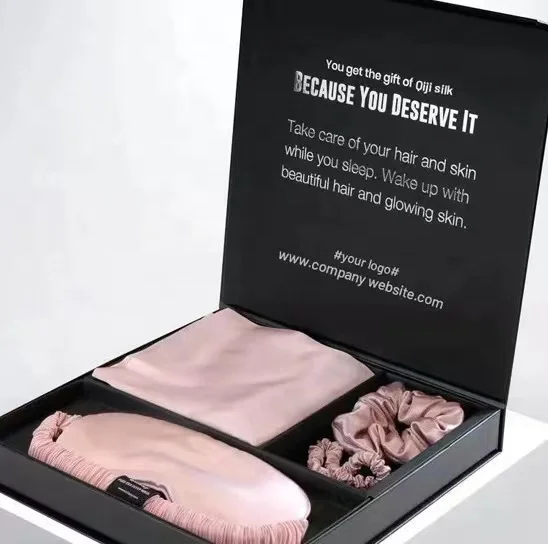 free tag embroidery logo big scrunchie silk eye mask silk pillow case 100% pure mulberry silk pillowcase box set